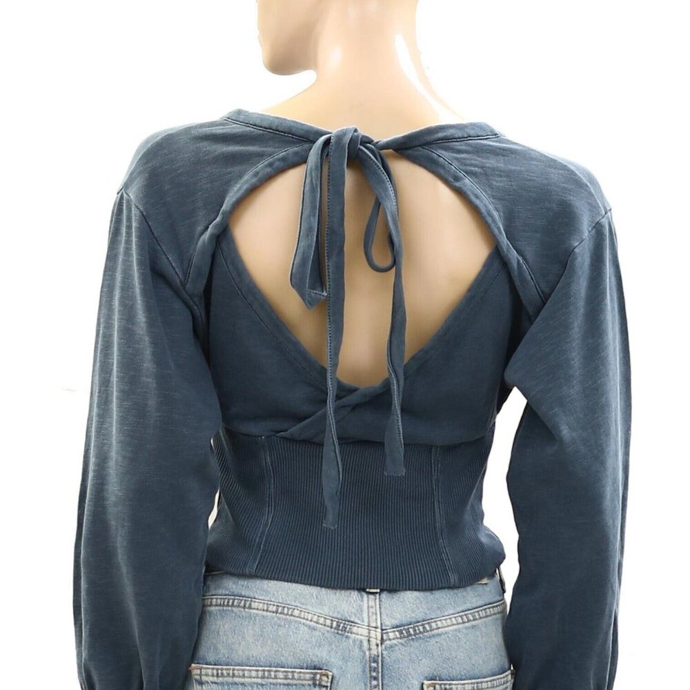 Pilcro Anthropologie Long-Sleeve Cropped Sweatshirt Blouse Cotton Top S 273077 - Picture 6 of 7